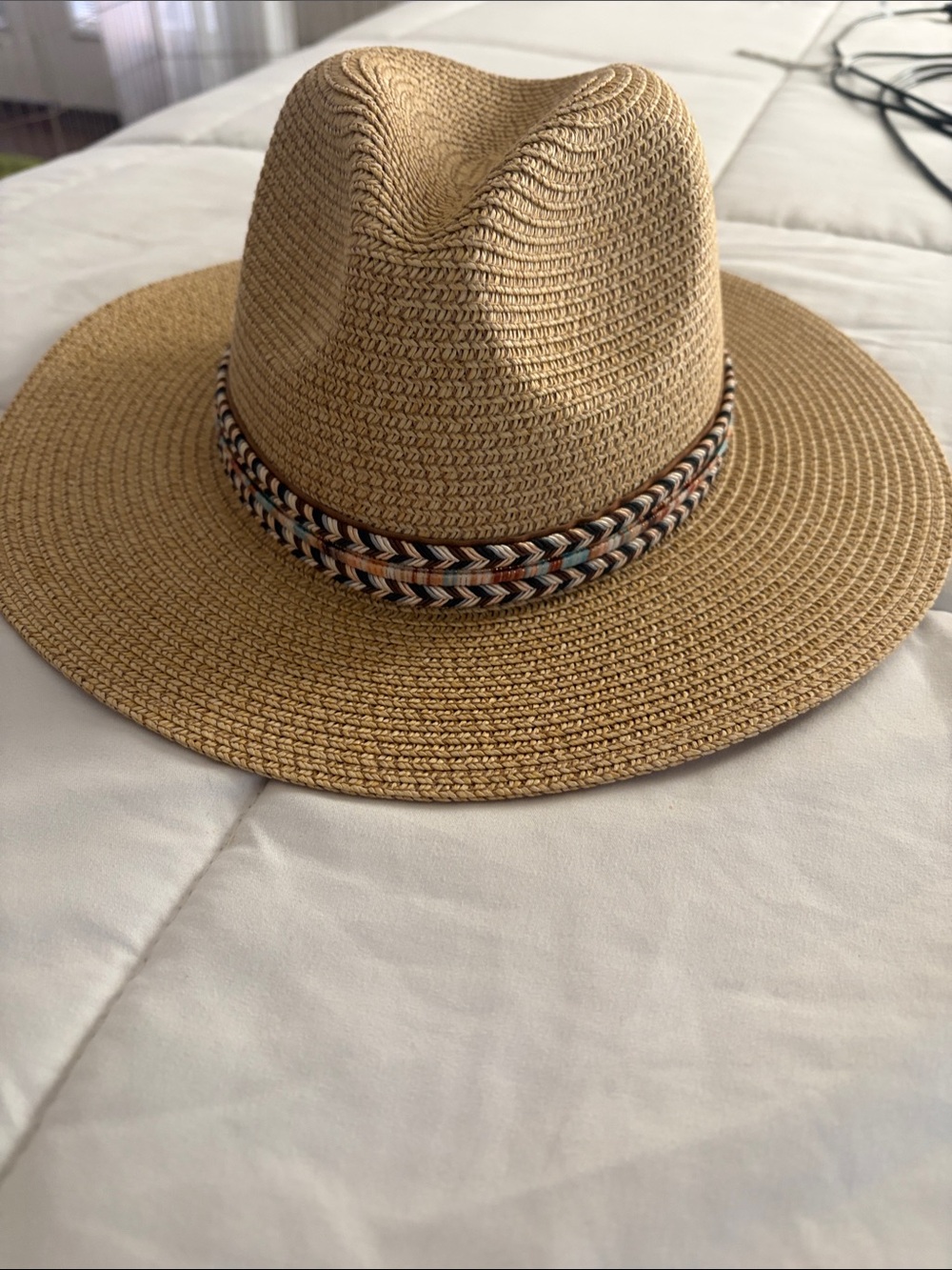 Anna & Ava Tan Woven Straw Hat with Fabric Band